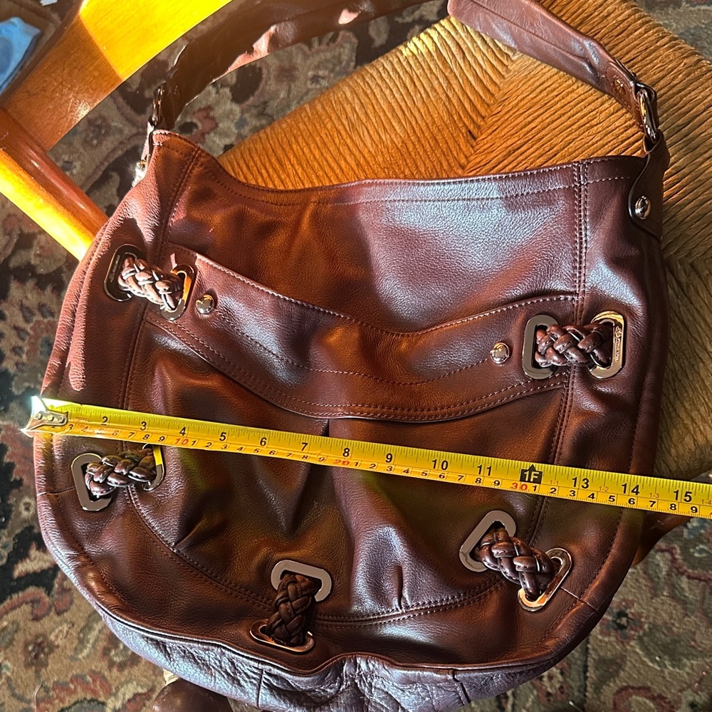 b. makowsky Rich Brown with rose gold hardware Leather Hobo Bag - Picture 8 of 10